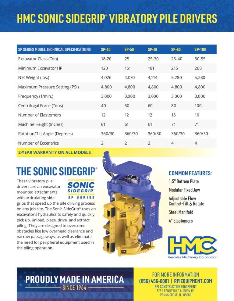 HMC Side Grip Vibratory Hammer Comparison Sheet