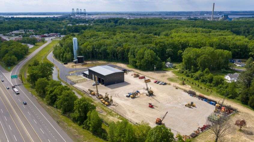 Aerial view of RPI Construction Equipment headquarters, yard and equipment in Penns Grove