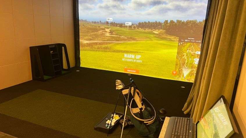 Golf simulator room inside RPI’s new facility in Penns Grove, New Jersey
